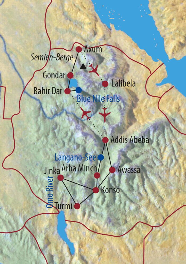 Äthiopien Am Horn von Afrika Wasserfälle des Blauen Nil Karte