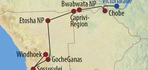 Karte Reise Namibia • Botswana • Simbabwe Namibias Tierwelt im Fokus 2022/23