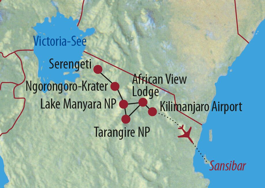 Tansania Von der Serengeti nach Sansibar Zebras und Gnus in der Savanne Karte