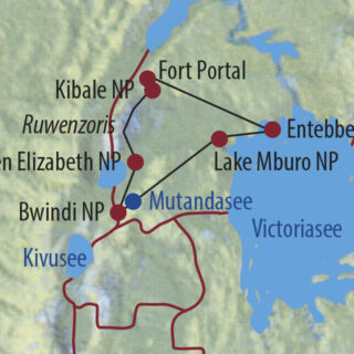 Karte Reise Uganda Aktiv im Land der Silberrücken 2022/23