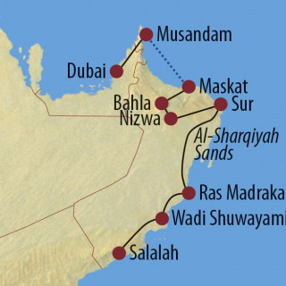 Karte Reise Vereinigte Arabische Emirate • Oman Auf den Spuren Sindbads an der Piratenküste der Arabischen Halbinsel 2022/23