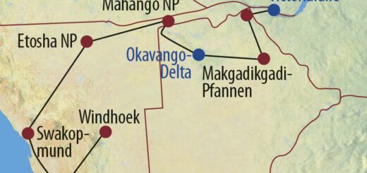 Karte Reise Namibia • Botswana • Simbabwe Afrika von seiner schönsten Seite 2022/23