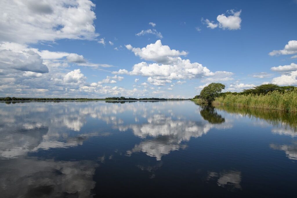 Perfekter Start: Spiegelungen am Chobe River