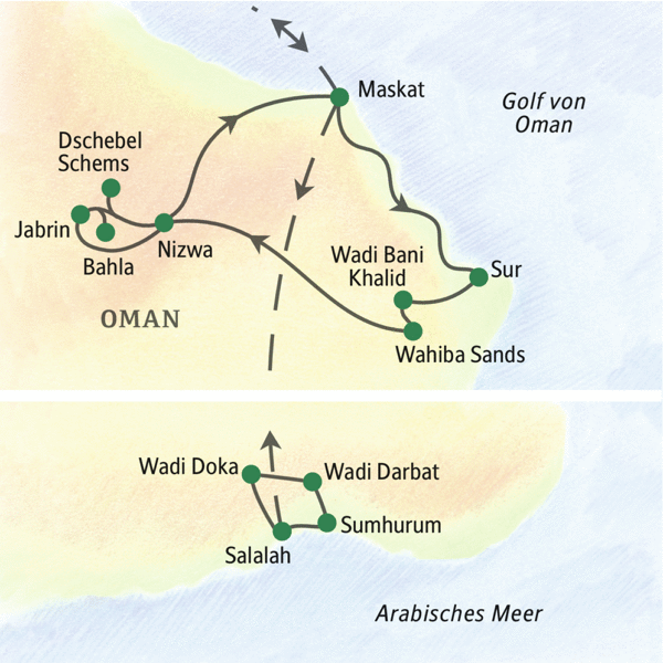 Mit Aufenthalt im Weihrauchland Dhofar im Süden des Omans